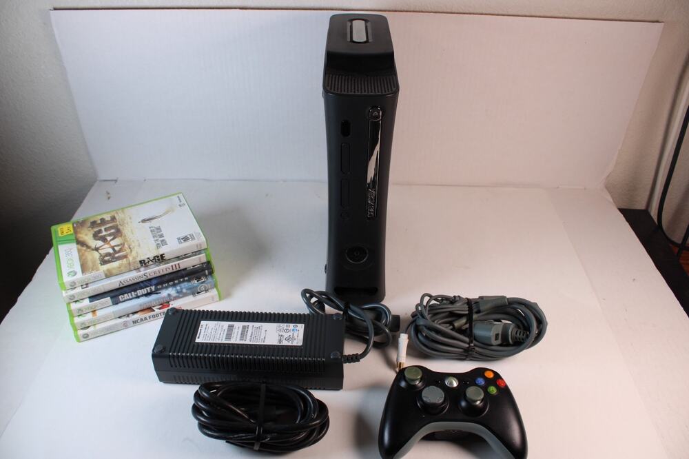 Microsoft Xbox 360 Elite 120GB Console bundle, 1 OEM controller, 5 games, cords